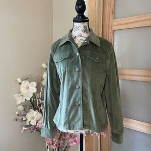 Rafaella Corduroy Jacket Green Woman's Size 8 Button Up Lightweight